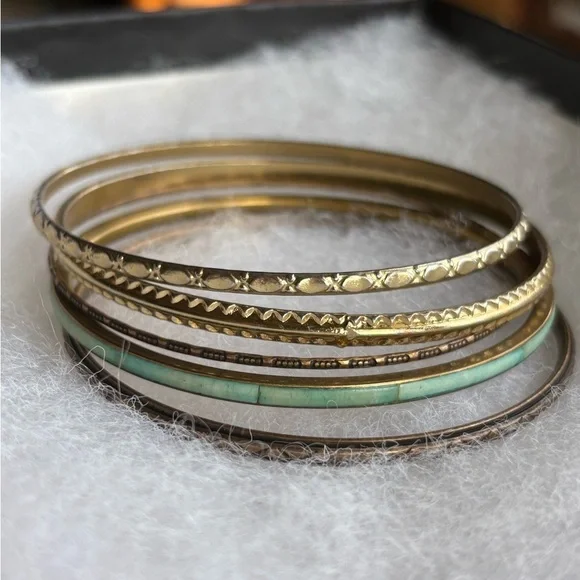 Gold Tone and Green Bangle Set - Picture 2 of 3